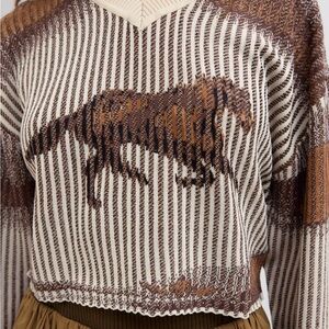 DR2 size large Brown and Cream Striped horse Sweater